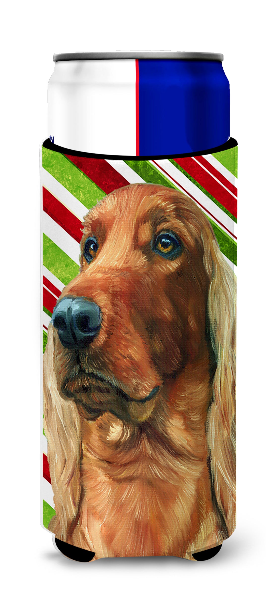 Irish Setter Candy Cane Holiday Christmas Ultra Beverage Insulators for slim cans LH9590MUK