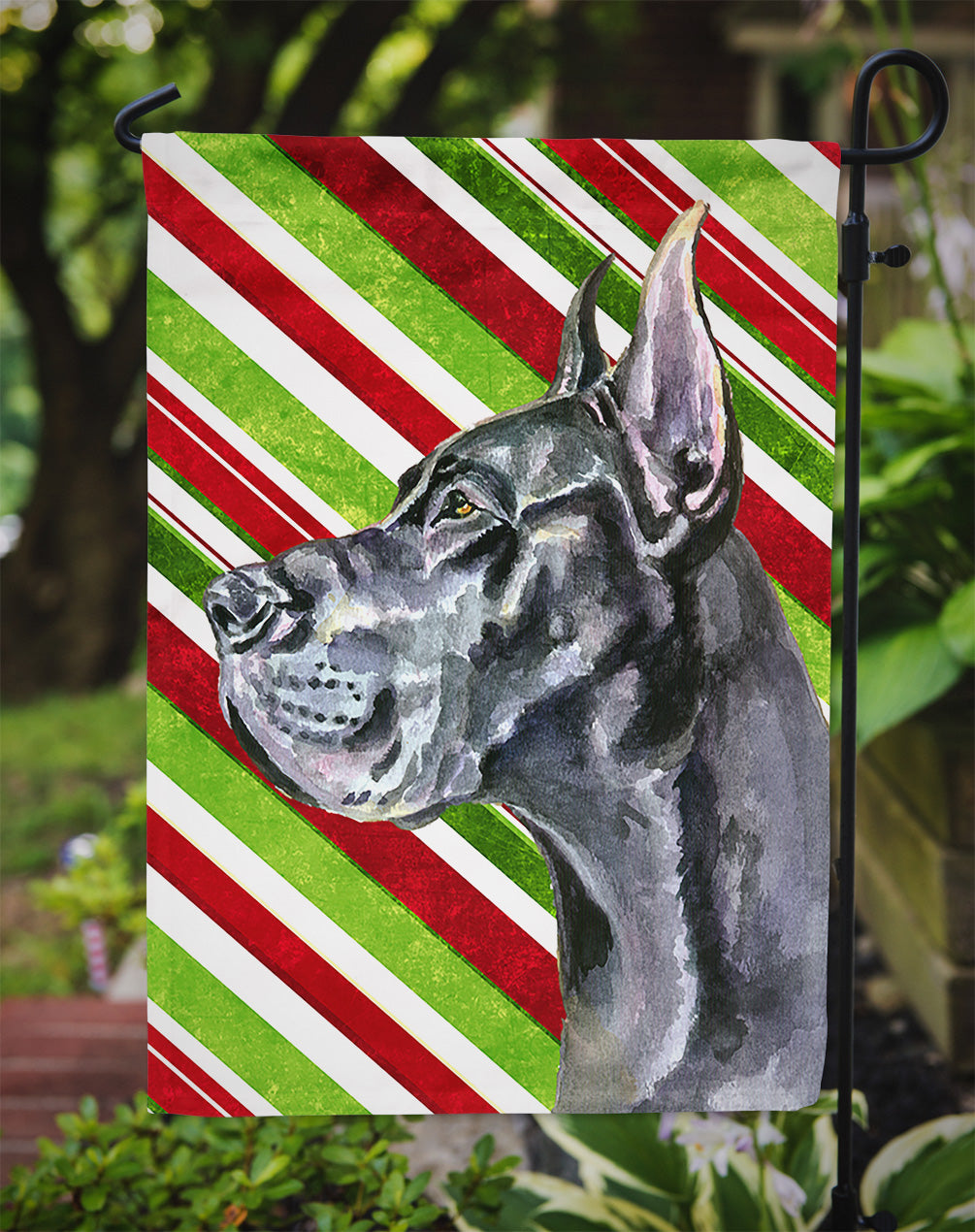 Black Great Dane Candy Cane Holiday Christmas Flag Garden Size LH9592GF