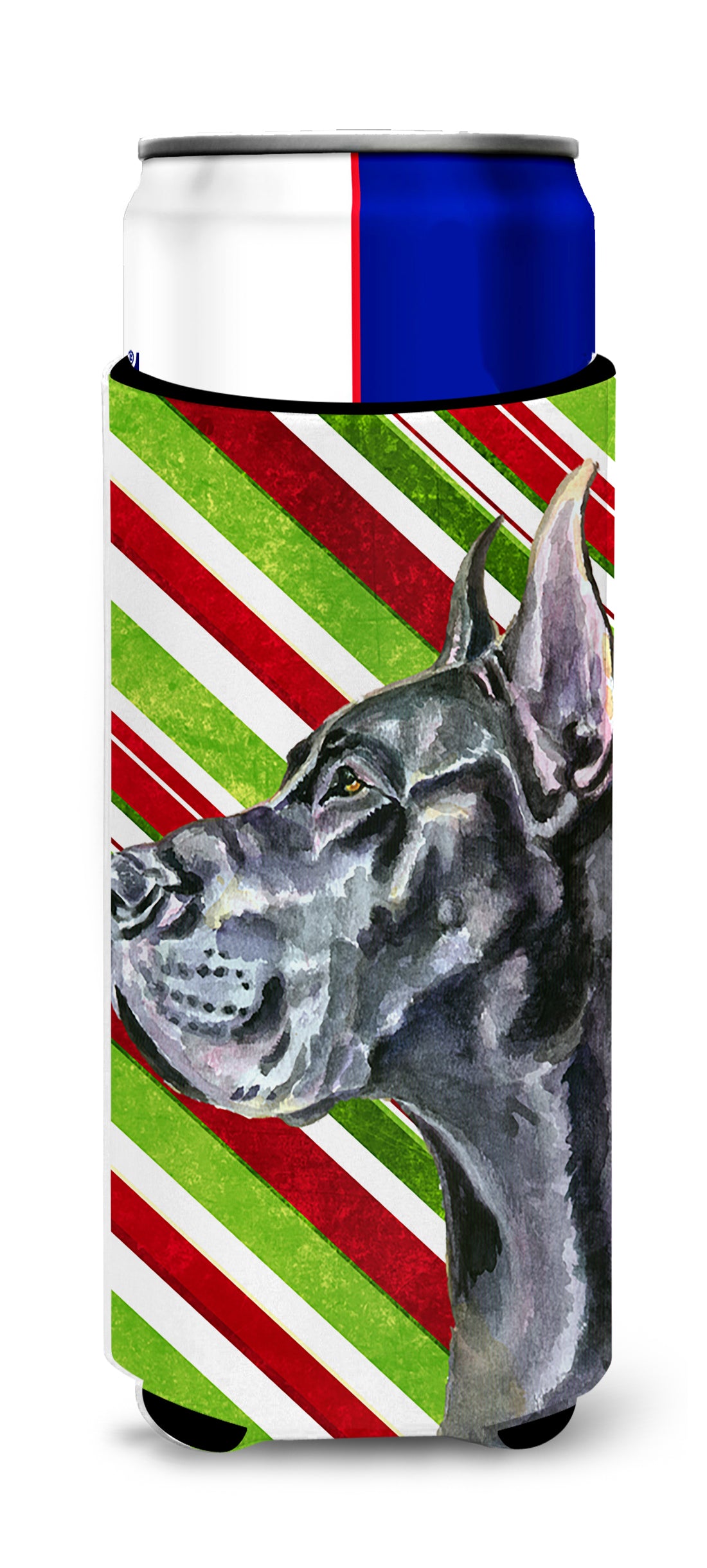 Black Great Dane Candy Cane Holiday Christmas Ultra Beverage Insulators for slim cans LH9592MUK