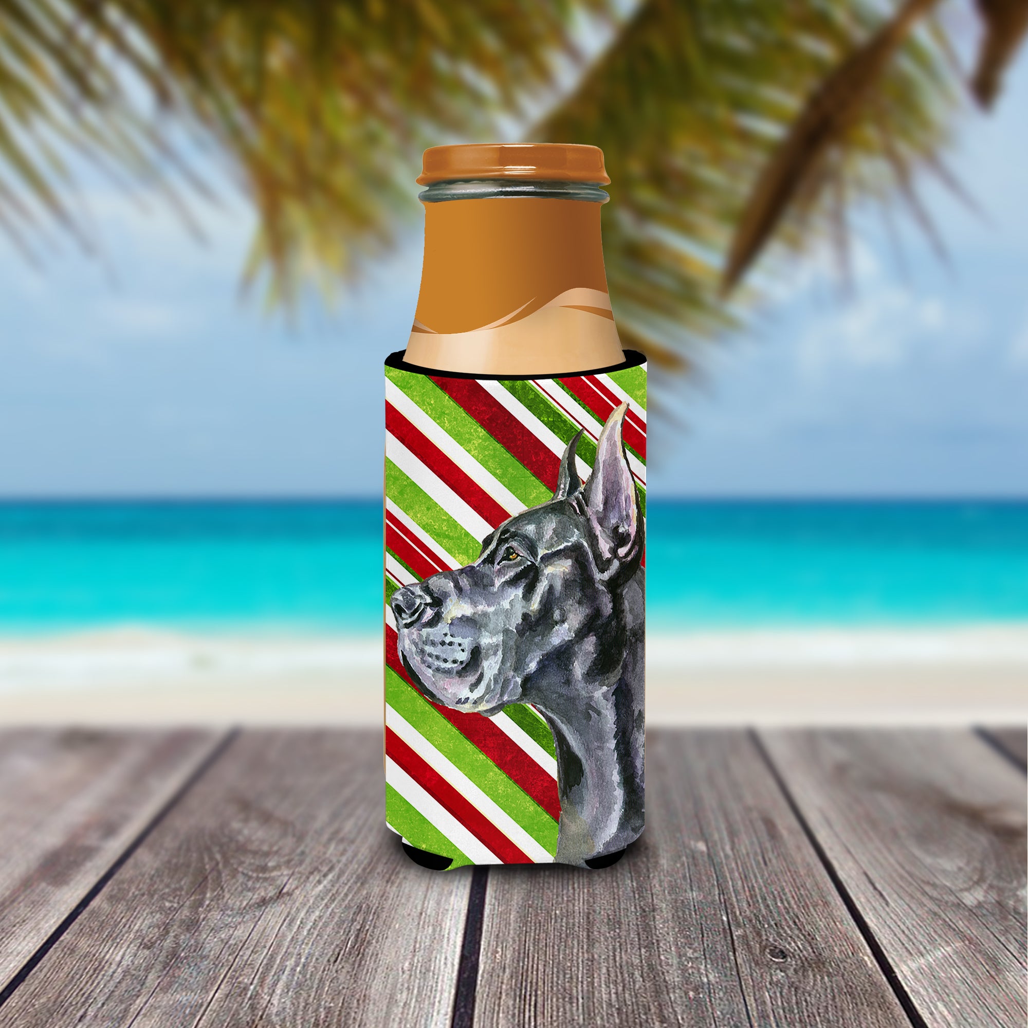 Black Great Dane Candy Cane Holiday Christmas Ultra Beverage Insulators for slim cans LH9592MUK  the-store.com.
