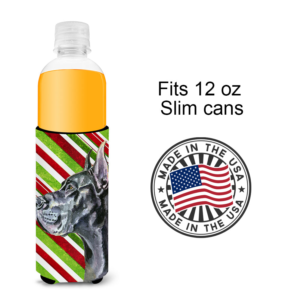 Black Great Dane Candy Cane Holiday Christmas Ultra Beverage Insulators for slim cans LH9592MUK