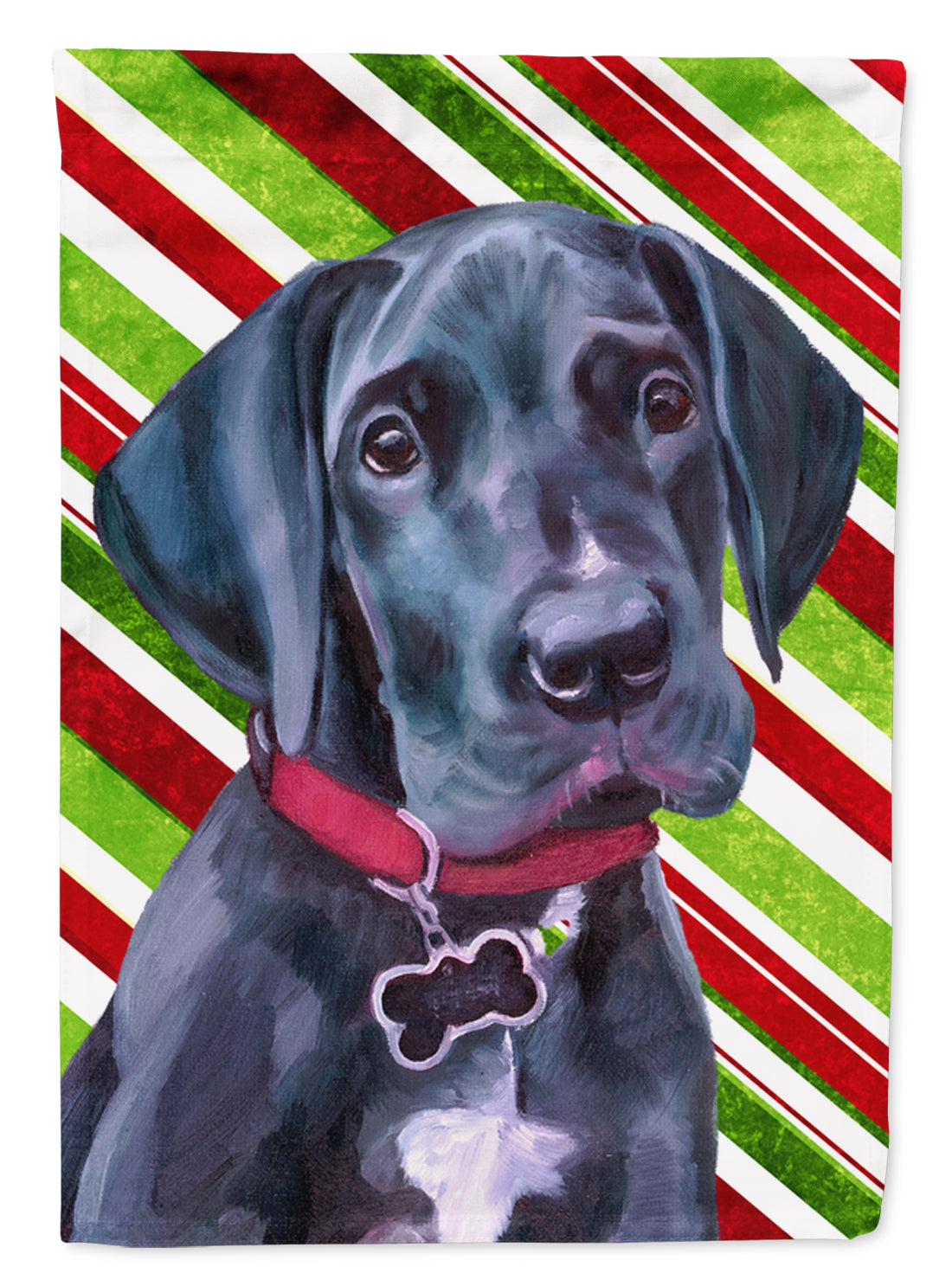 Black Great Dane Puppy Candy Cane Holiday Christmas Flag Canvas House Size LH9593CHF  the-store.com.