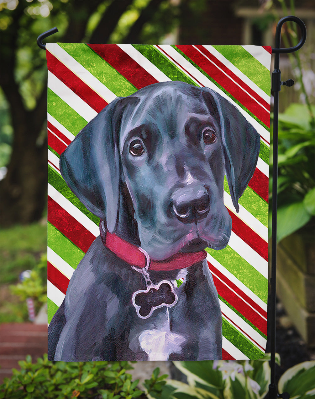 Black Great Dane Puppy Candy Cane Holiday Christmas Flag Garden Size LH9593GF  the-store.com.
