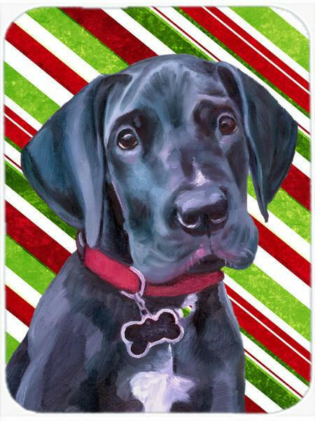 Black Great Dane Puppy Candy Cane Holiday Christmas Glass Cutting Board Large LH9593LCB by Caroline&#39;s Treasures