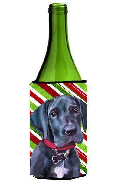 Black Great Dane Puppy Candy Cane Holiday Christmas Wine Bottle Beverage Insulator Hugger LH9593LITERK by Caroline's Treasures