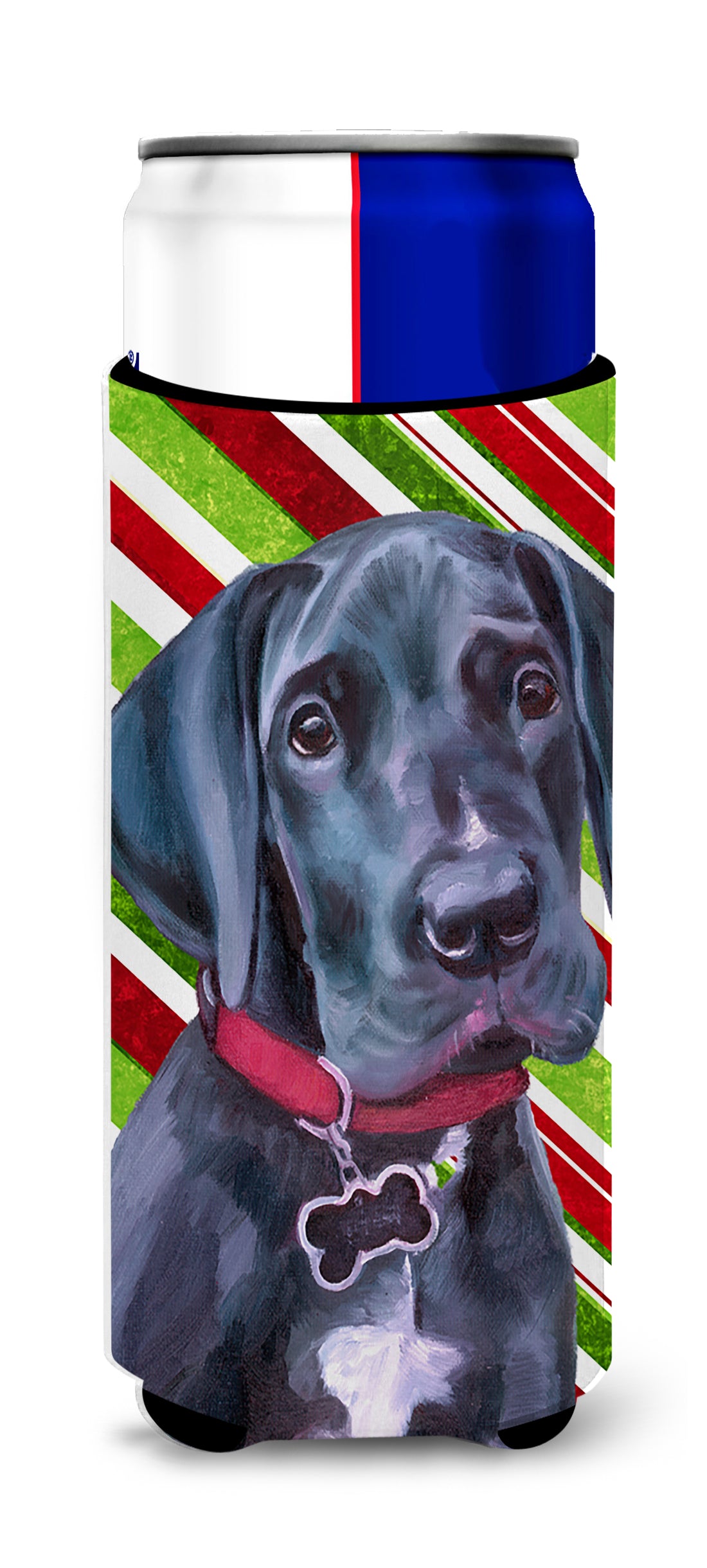 Black Great Dane Puppy Candy Cane Holiday Christmas Ultra Beverage Insulators for slim cans LH9593MUK