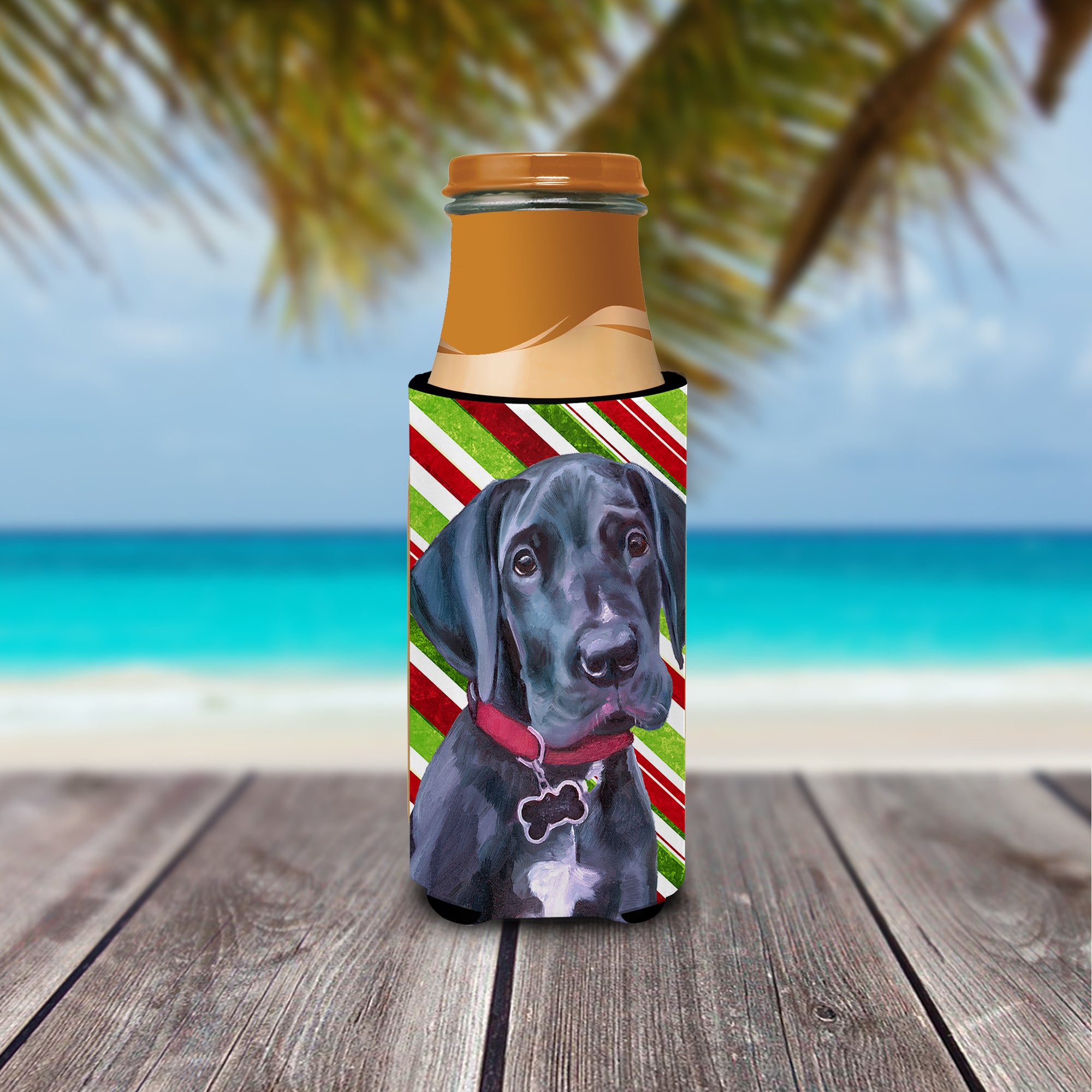 Black Great Dane Puppy Candy Cane Holiday Christmas Ultra Beverage Insulators for slim cans LH9593MUK  the-store.com.