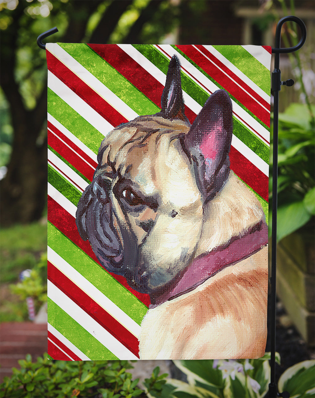 French Bulldog Frenchie Candy Cane Holiday Christmas Flag Garden Size LH9594GF  the-store.com.