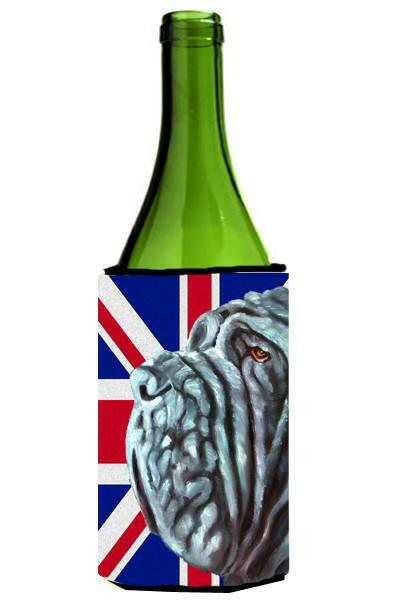 Neapolitan Mastiff with English Union Jack British Flag Wine Bottle Beverage Insulator Hugger LH9596LITERK by Caroline&#39;s Treasures