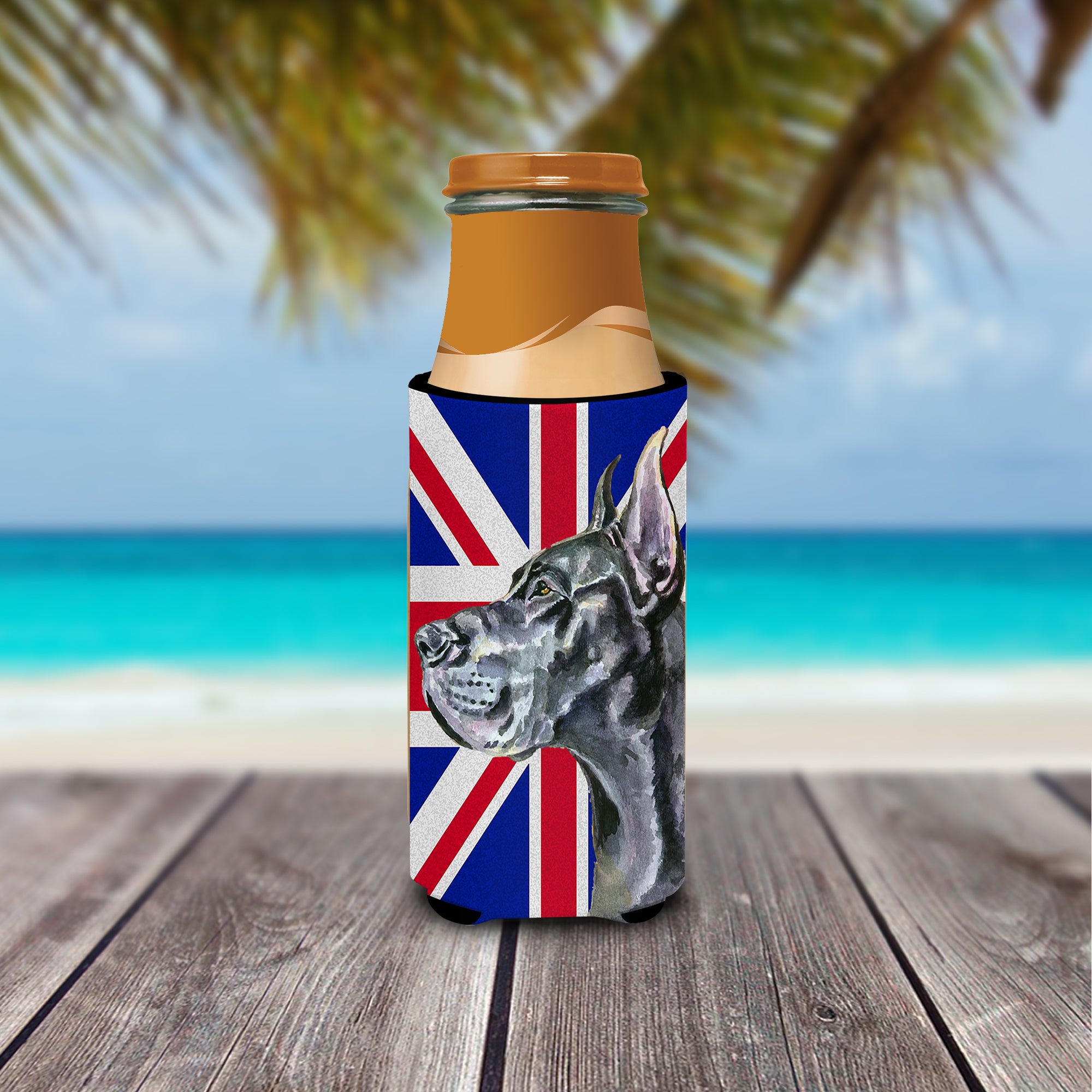 Black Great Dane with English Union Jack British Flag Ultra Beverage Insulators for slim cans LH9599MUK  the-store.com.