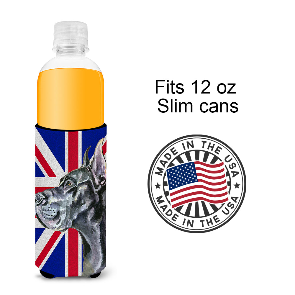 Black Great Dane with English Union Jack British Flag Ultra Beverage Insulators for slim cans LH9599MUK
