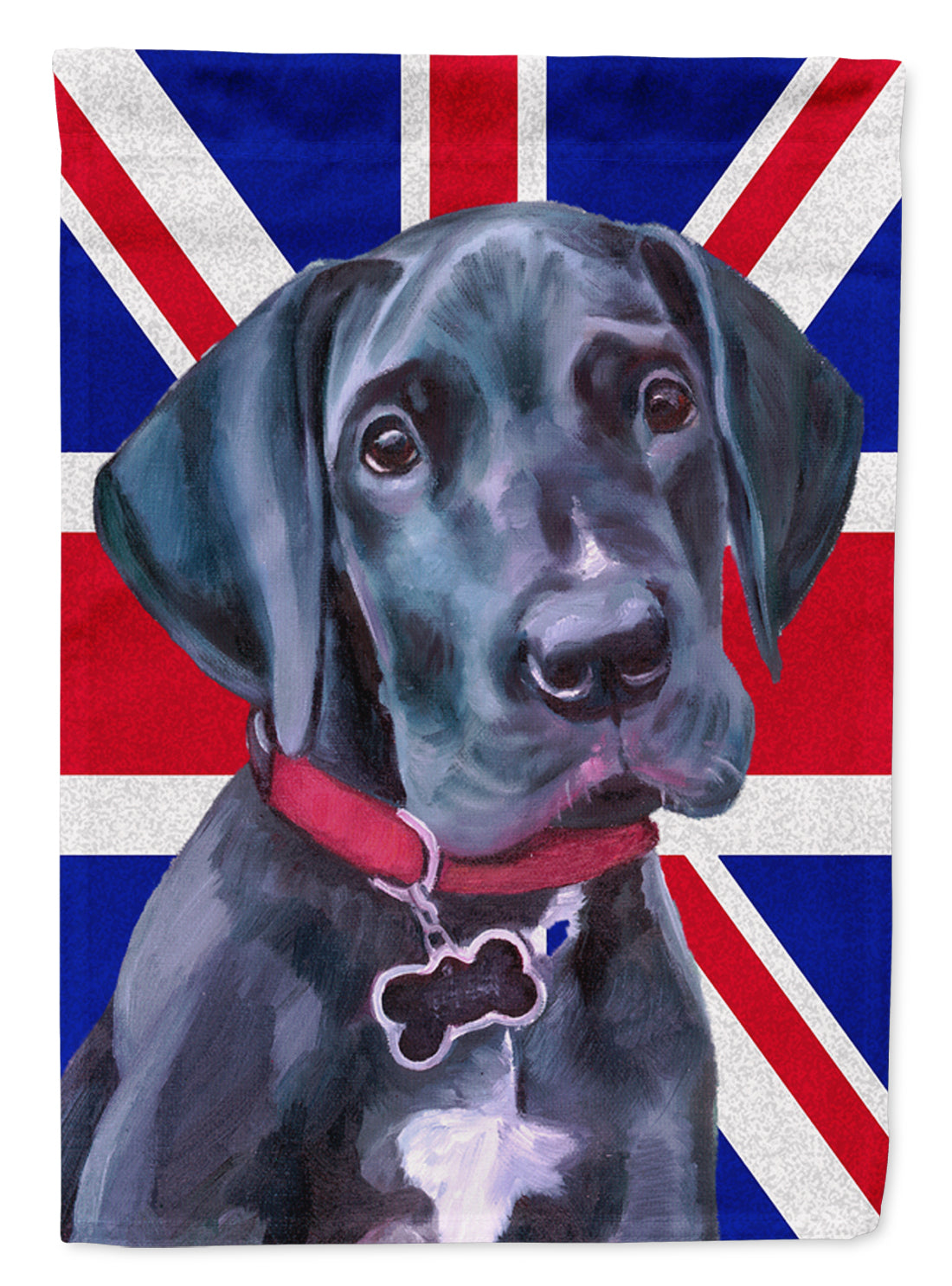 Black Great Dane Puppy with English Union Jack British Flag Flag Canvas House Size LH9600CHF