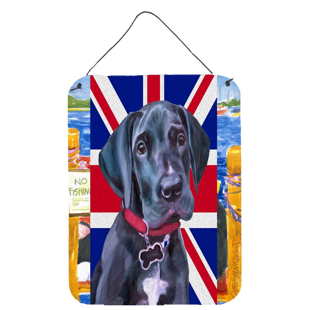 Black Great Dane Puppy with English Union Jack British Flag Wall or Door Hanging Prints LH9600DS1216 by Caroline&#39;s Treasures
