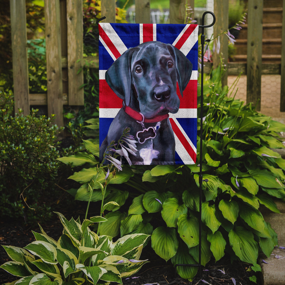 Black Great Dane Puppy with English Union Jack British Flag Flag Garden Size LH9600GF  the-store.com.