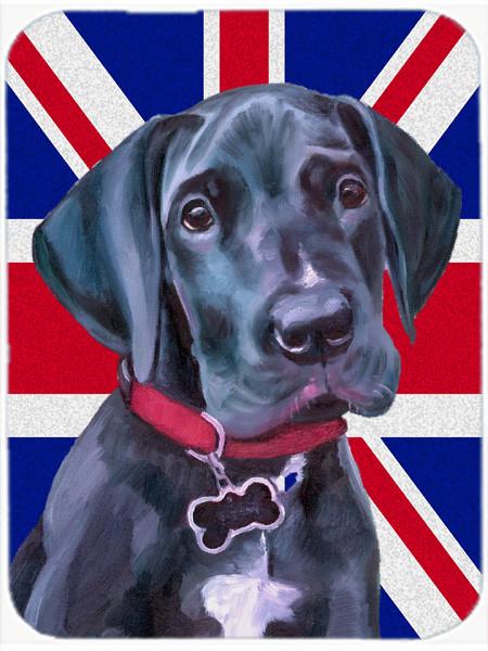 Black Great Dane Puppy with English Union Jack British Flag Glass Cutting Board Large LH9600LCB by Caroline&#39;s Treasures