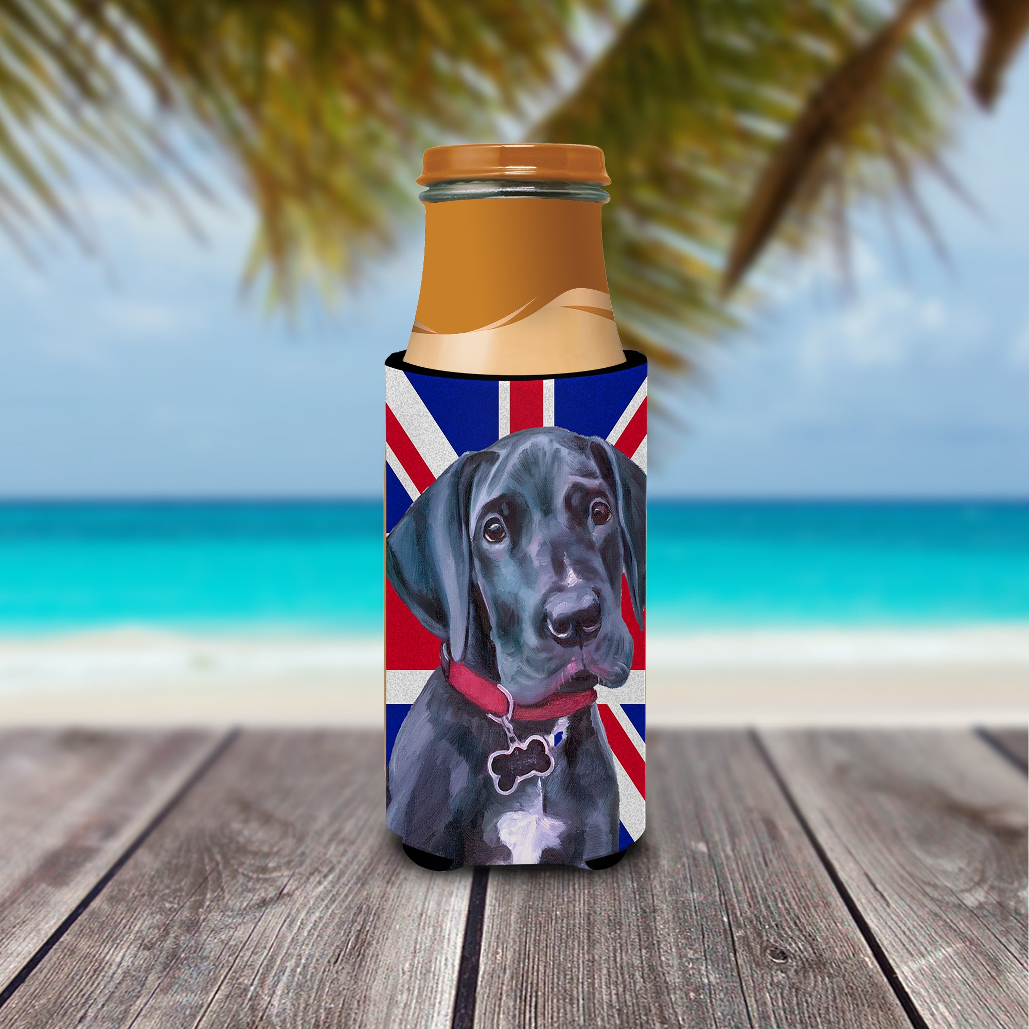Black Great Dane Puppy with English Union Jack British Flag Ultra Beverage Insulators for slim cans LH9600MUK