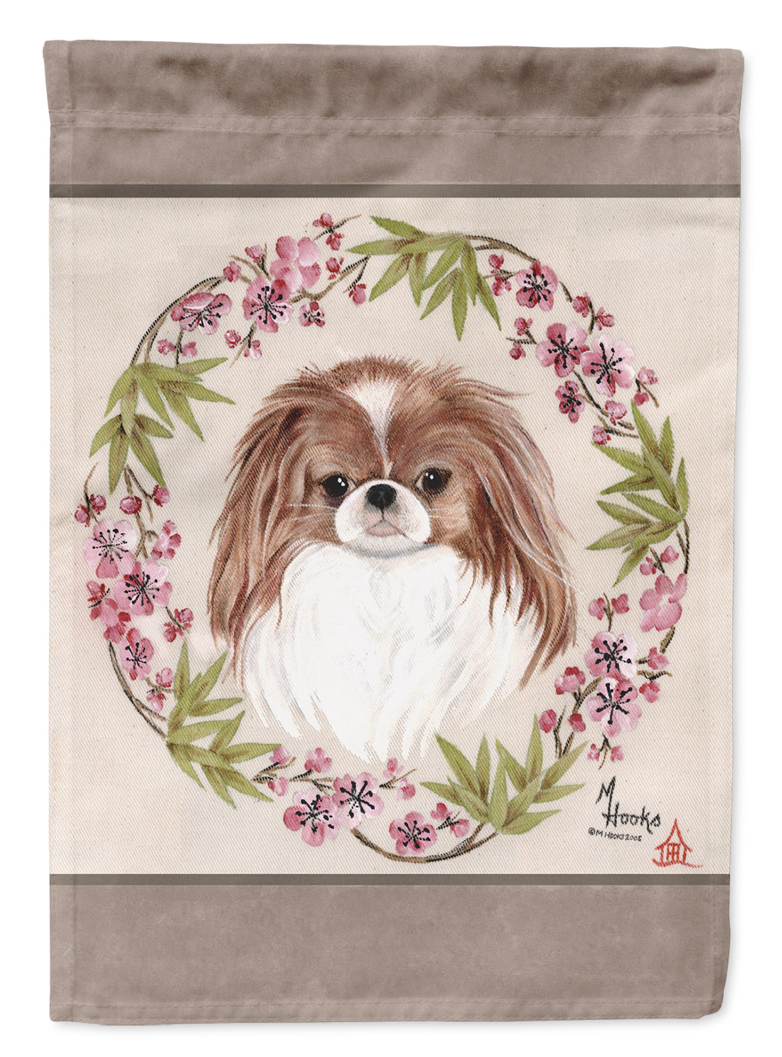Japanese Chin Wreath of Flowers Flag Canvas House Size MH1009CHF  the-store.com.