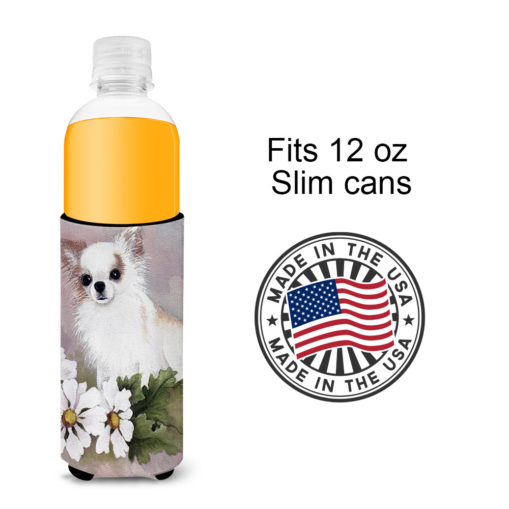 Chihuahua White Flowers Ultra Beverage Insulators for slim cans MH1019MUK  the-store.com.