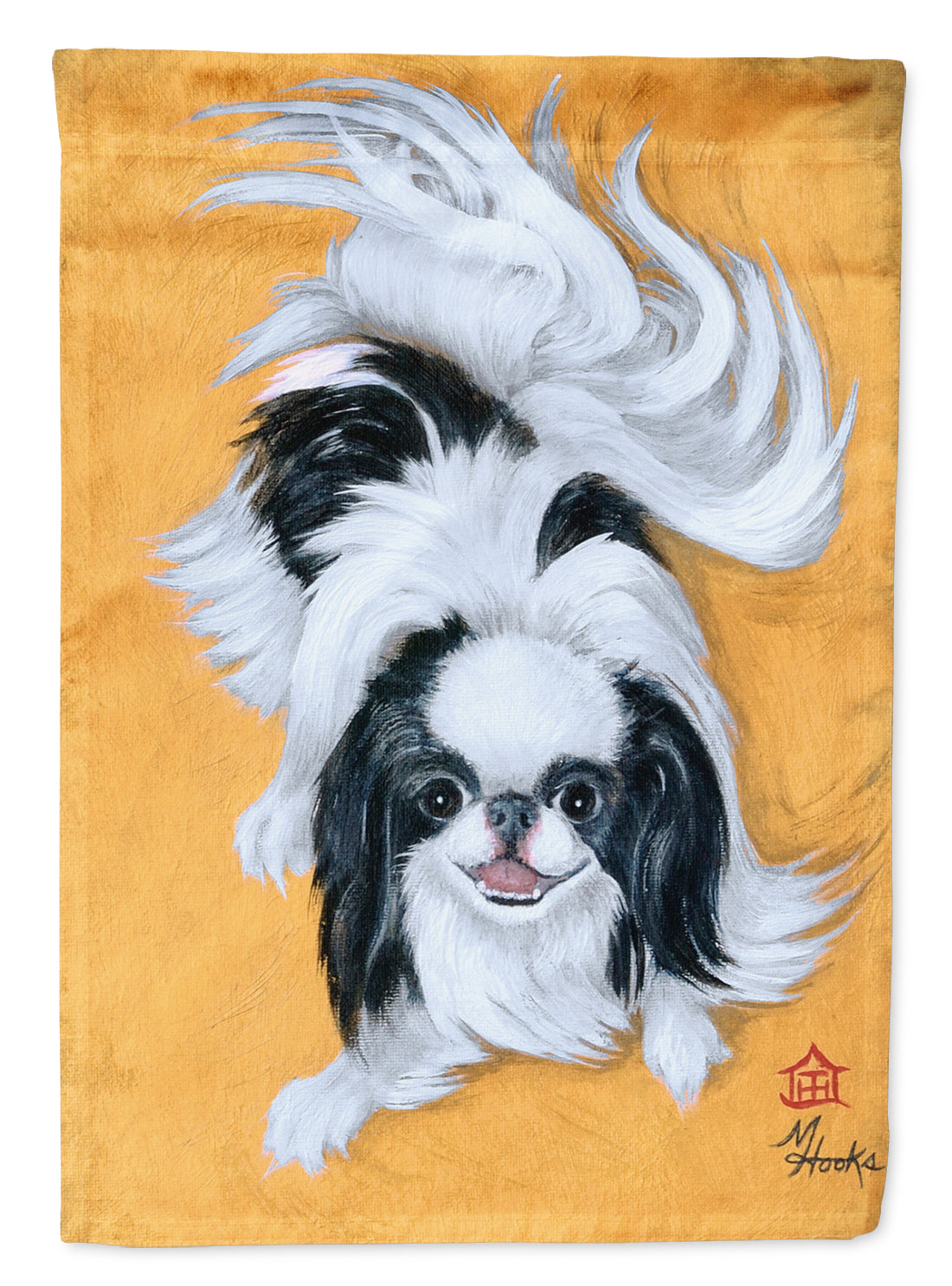 Japanese Chin Black White Play Flag Canvas House Size MH1034CHF