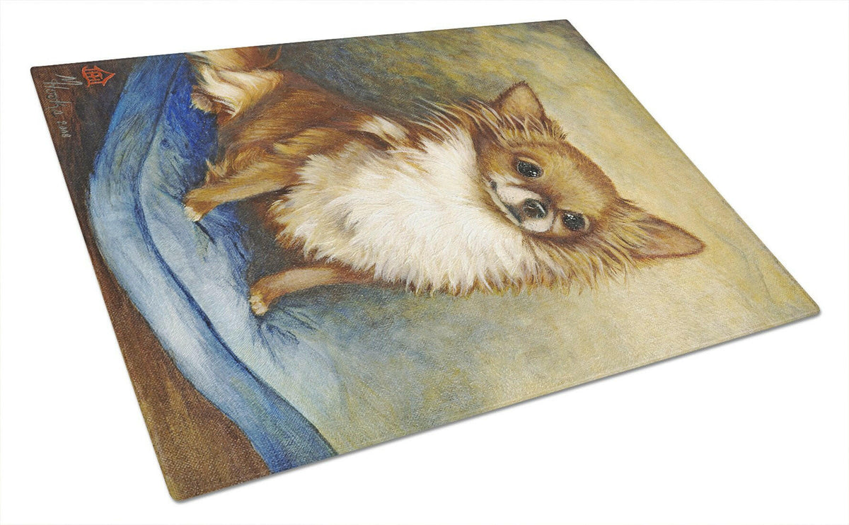 Chihuahua Long Hair Brown Glass Cutting Board Large MH1036LCB by Caroline&#39;s Treasures