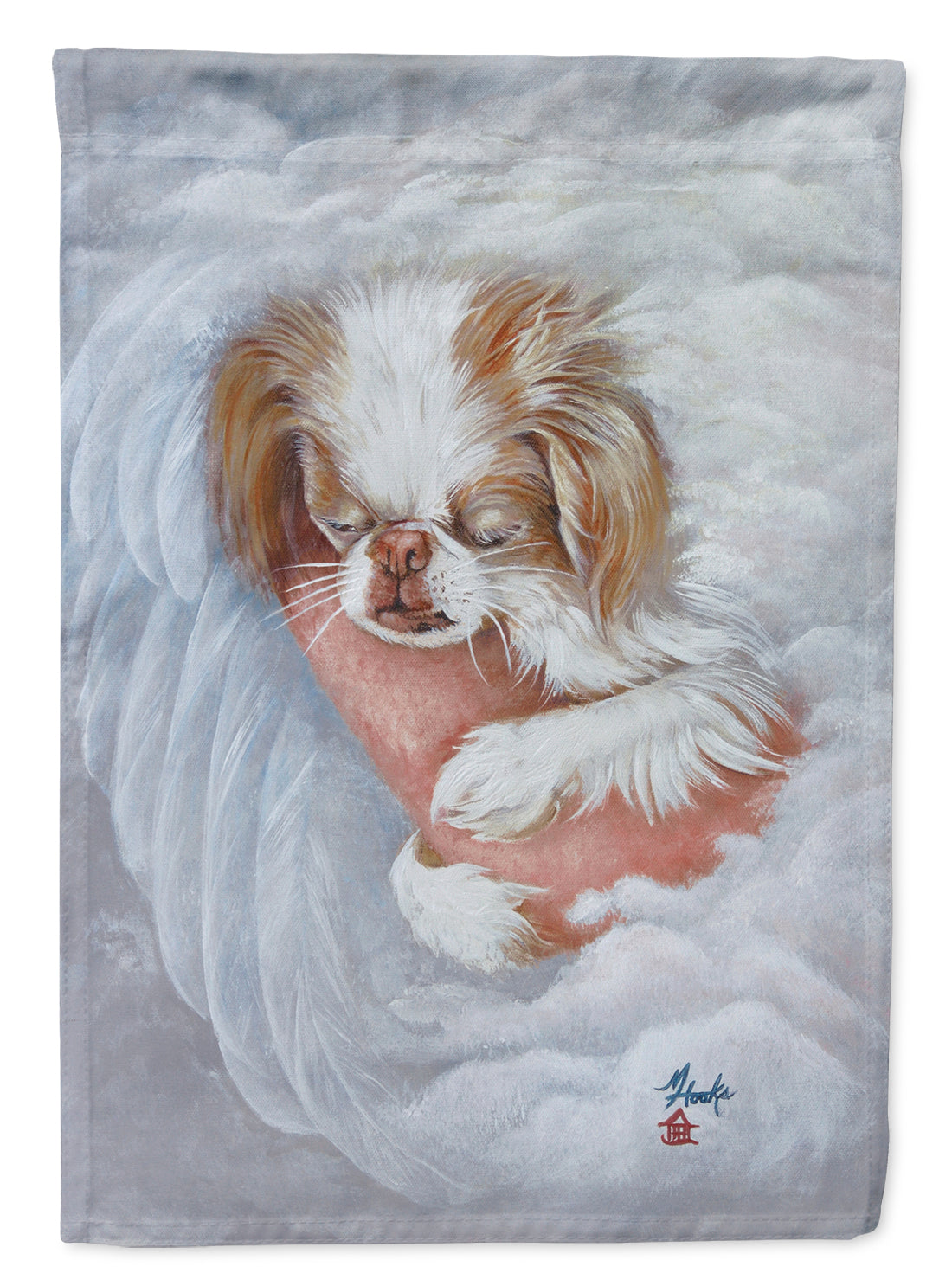 Japanese Chin in an Angels Arms Flag Garden Size MH1037GF.