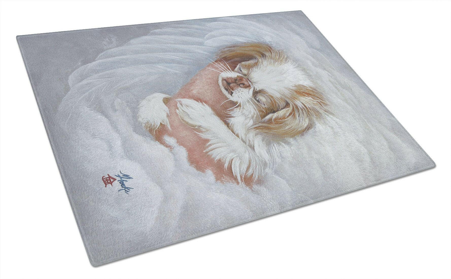 Japanese Chin in an Angels Arms Glass Cutting Board Large MH1037LCB by Caroline's Treasures