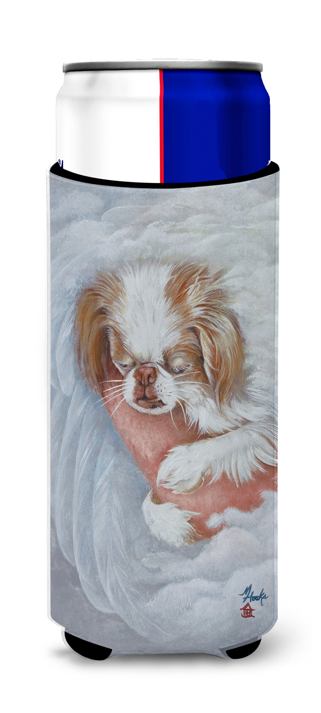 Japanese Chin in an Angels Arms Ultra Beverage Insulators for slim cans MH1037MUK