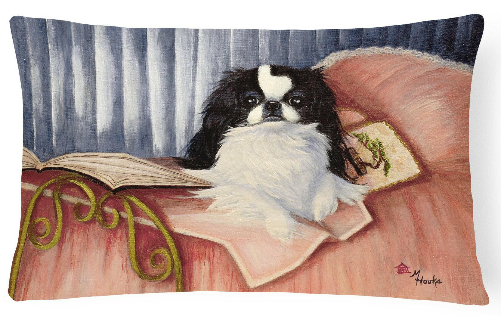 Japanese Chin Reading in Bed Fabric Decorative Pillow MH1058PW1216 by Caroline's Treasures