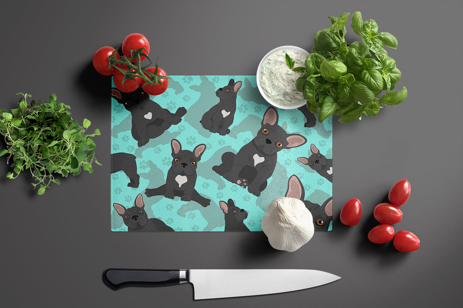 Black French Bulldog Glass Cutting Board Large - the-store.com