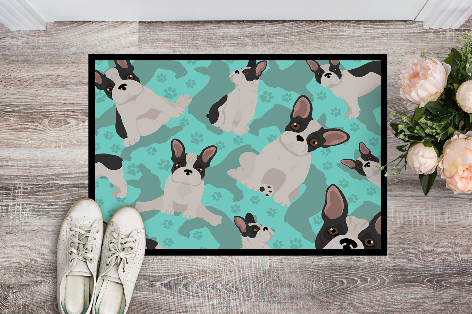 Black and White French Bulldog Indoor or Outdoor Mat 24x36 - the-store.com