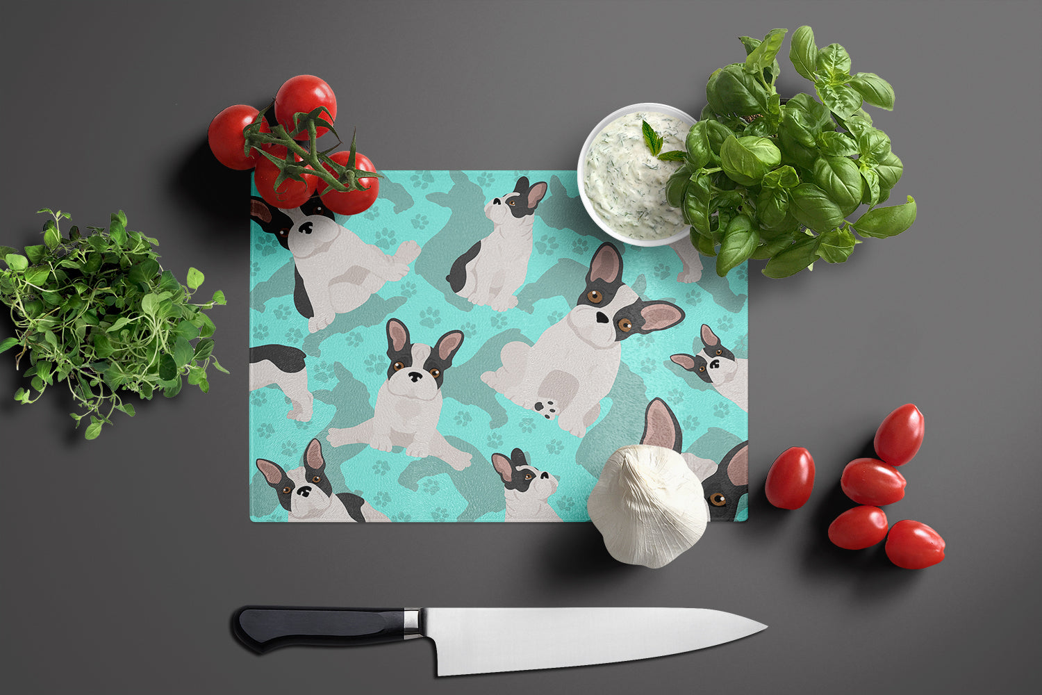 Black and White French Bulldog Glass Cutting Board Large - the-store.com