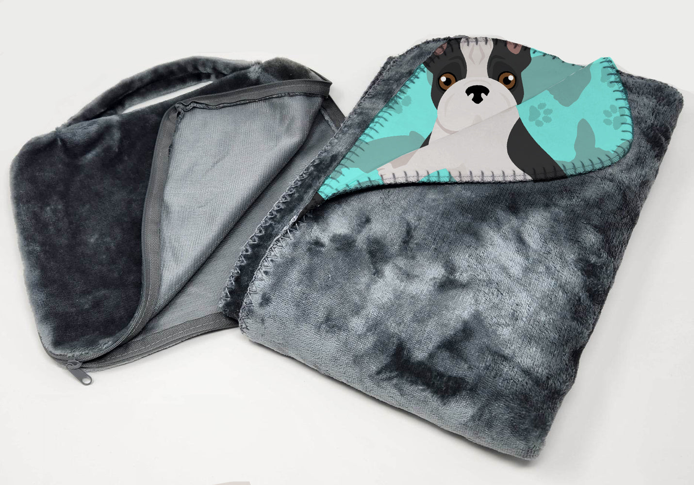 Black and White French Bulldog Soft Travel Blanket with Bag - the-store.com