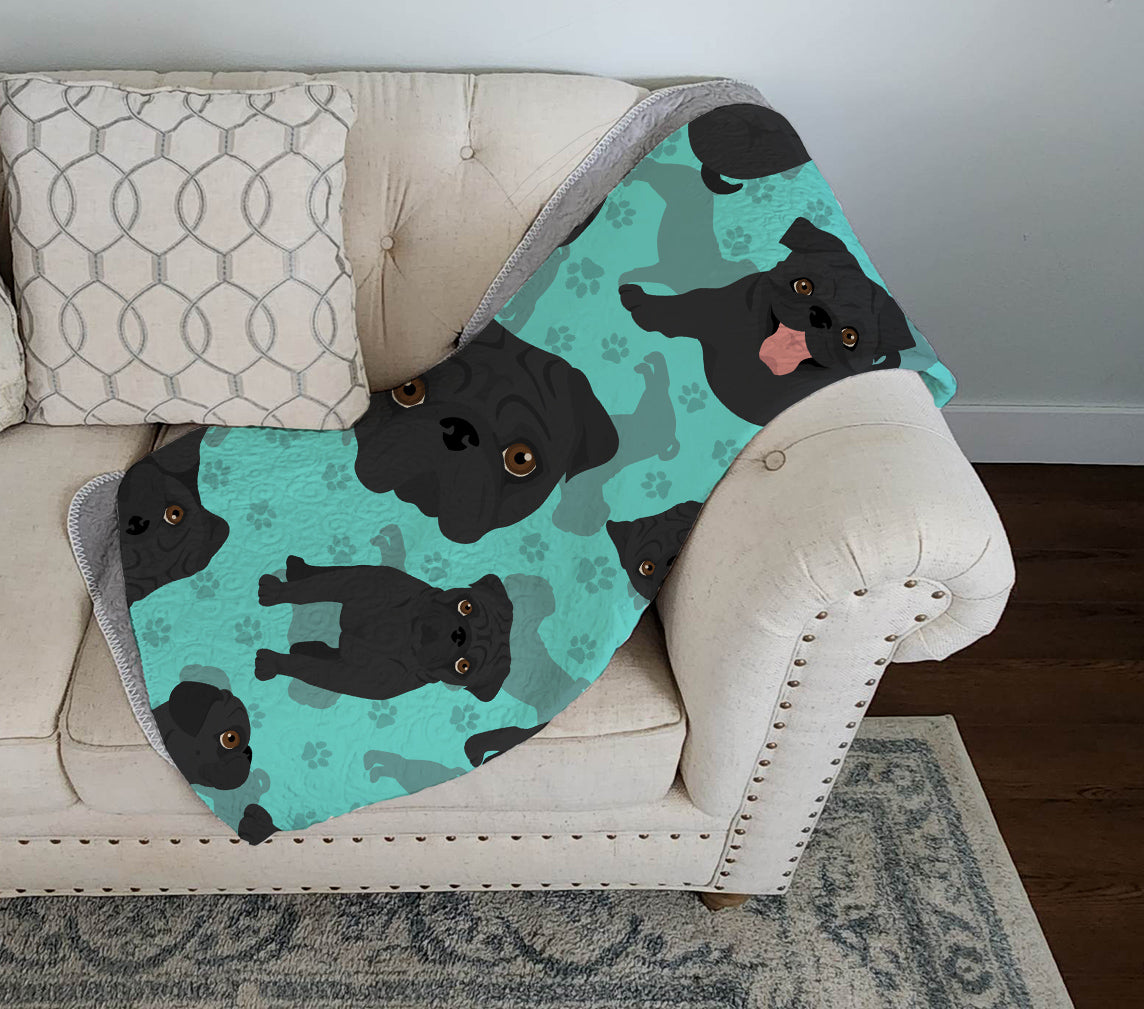 Black Pug Quilted Blanket 50x60 - the-store.com