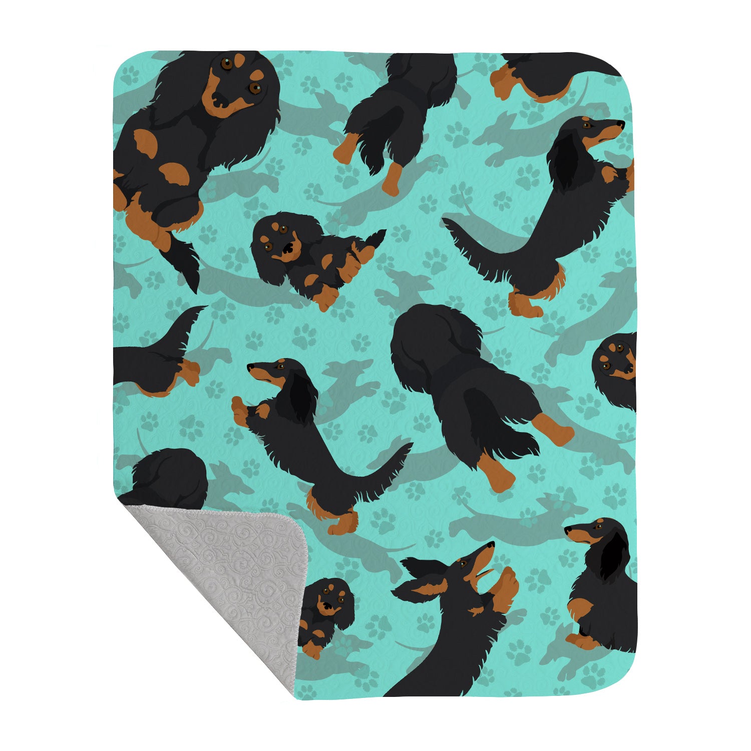 Buy this Longhaired Black Tan Dachshund Quilted Blanket 50x60