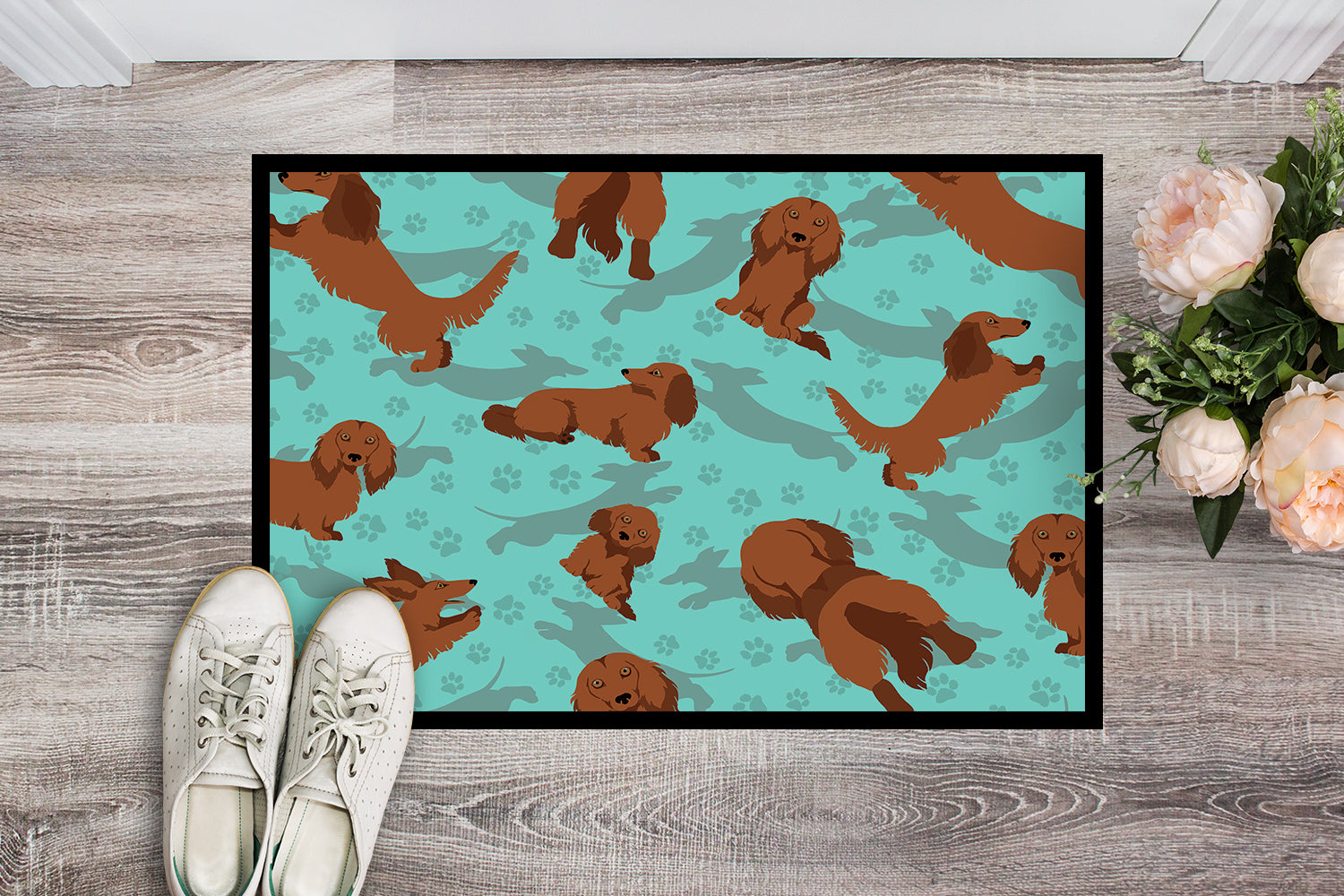 Buy this Longhaired Red Dachshund Indoor or Outdoor Mat 24x36