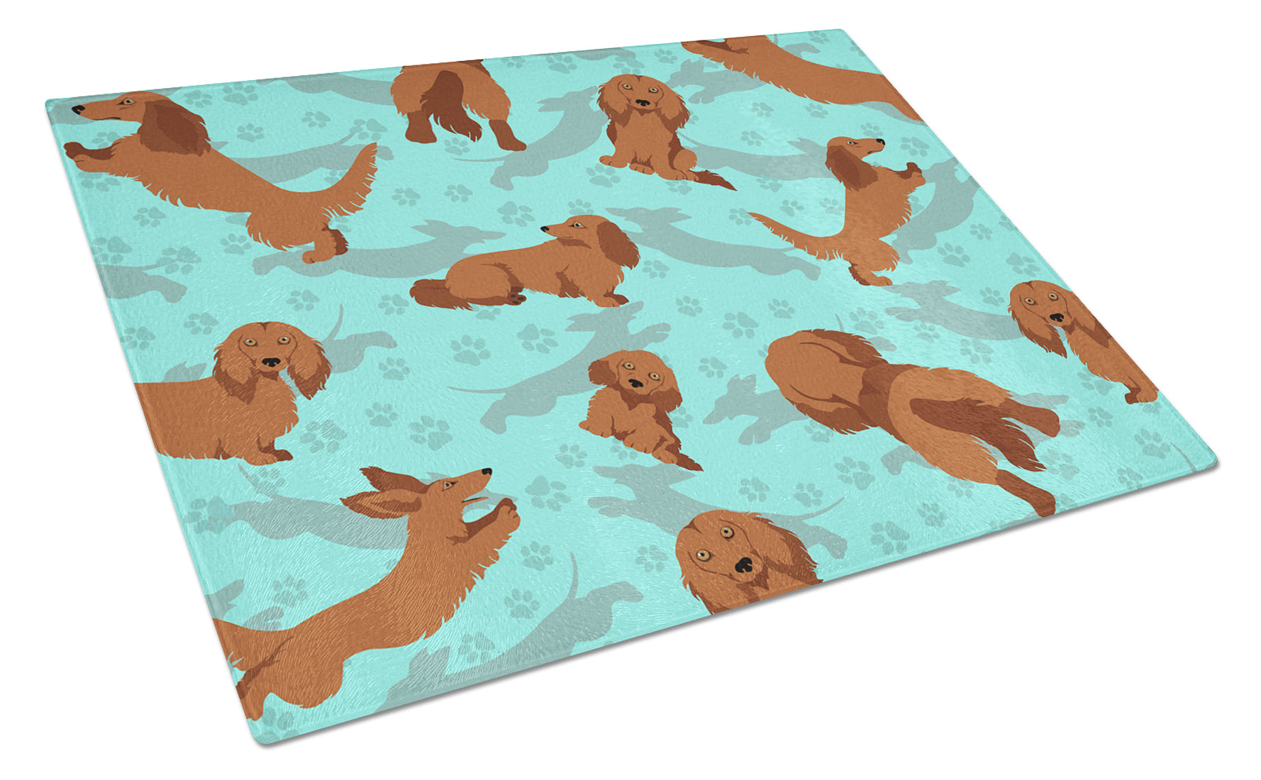 Buy this Longhaired Red Dachshund Glass Cutting Board Large