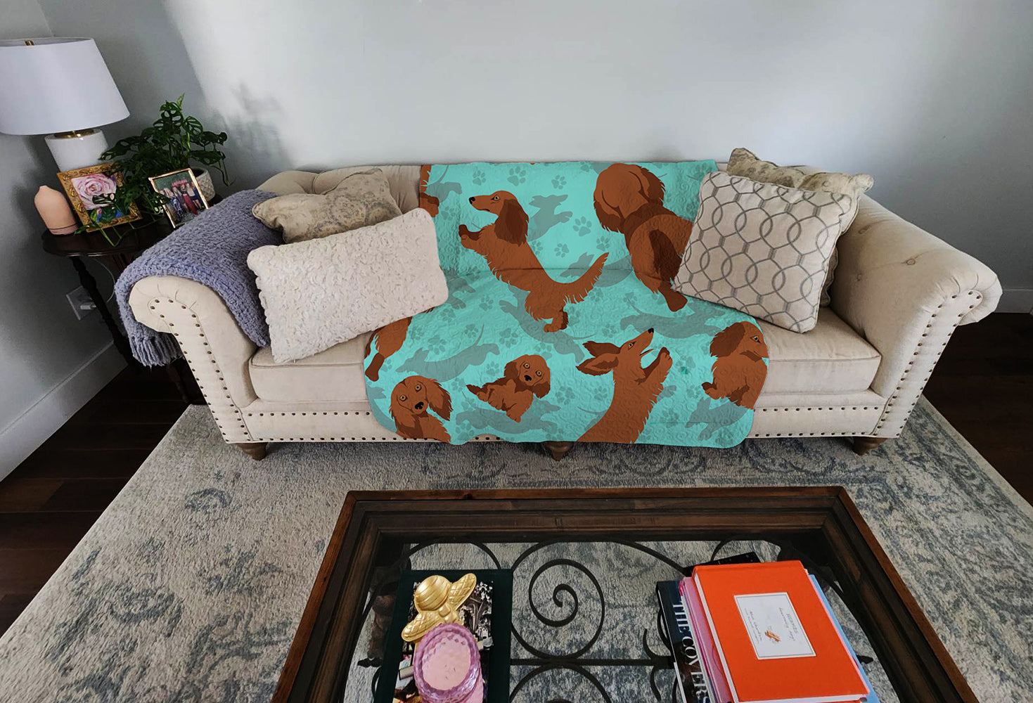 Longhaired Red Dachshund Quilted Blanket 50x60 - the-store.com