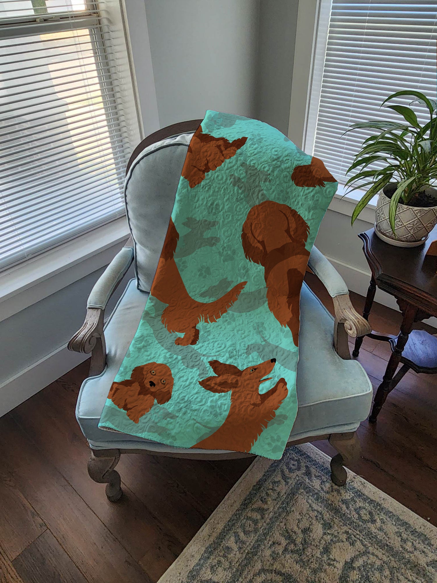 Longhaired Red Dachshund Quilted Blanket 50x60 - the-store.com