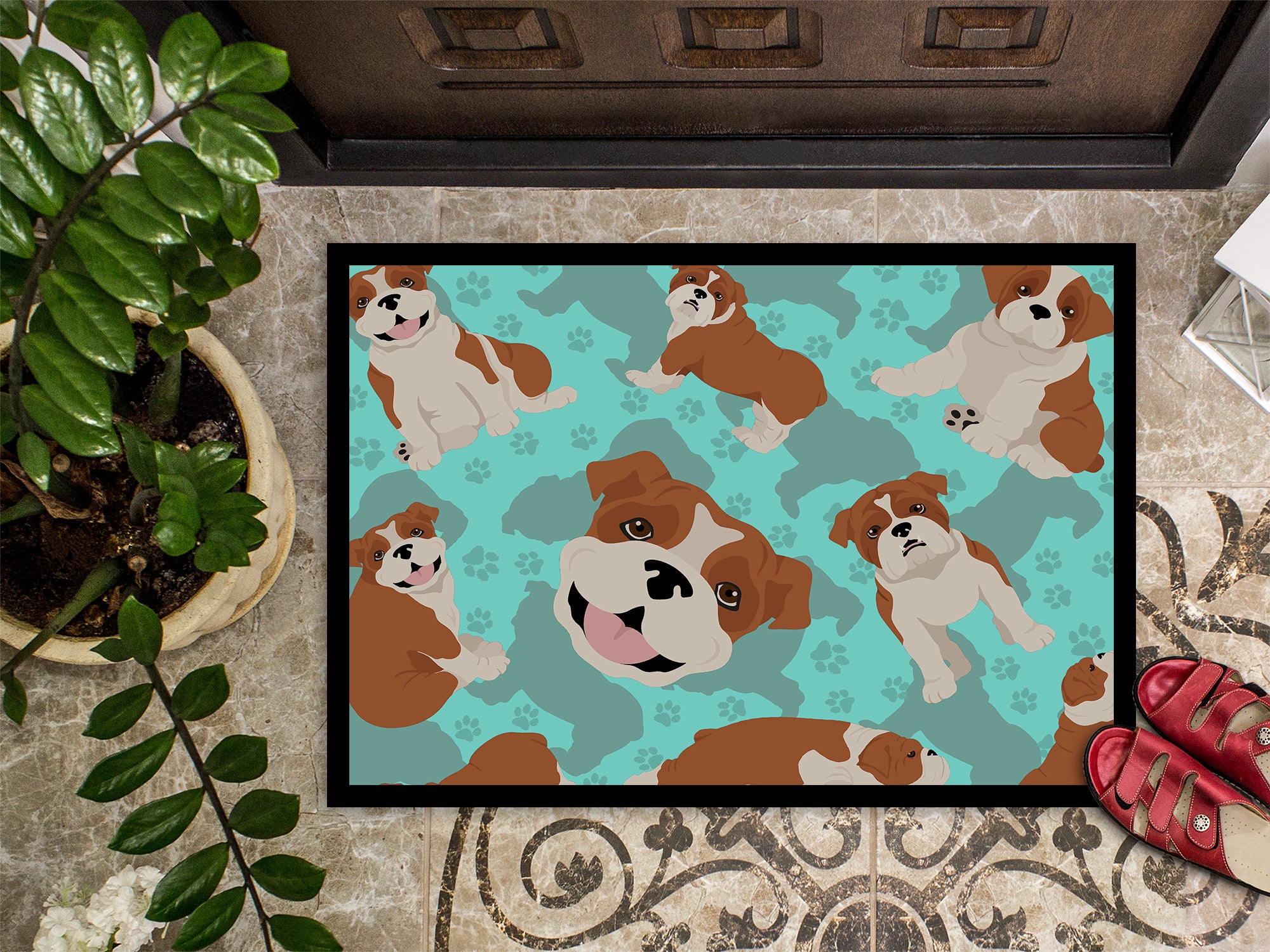 Red and White English Bulldog Indoor or Outdoor Mat 24x36 - the-store.com