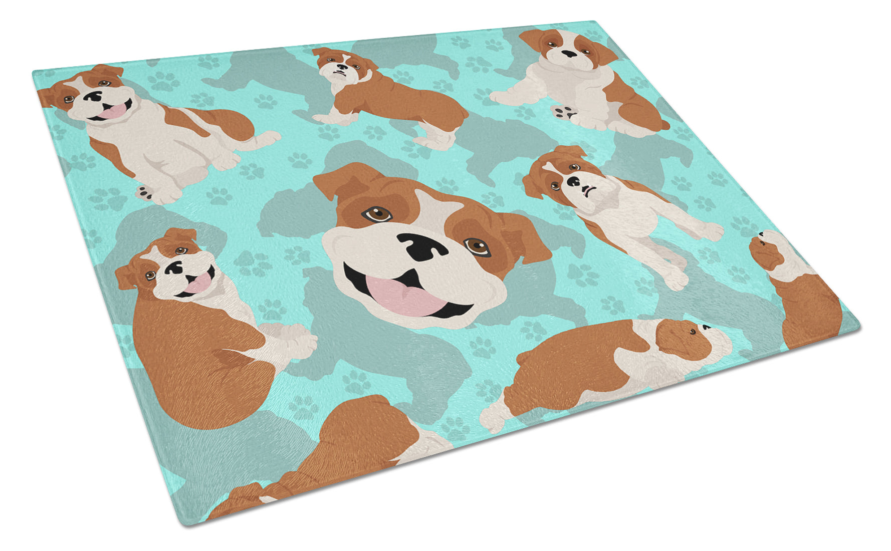 Buy this Red and White English Bulldog Glass Cutting Board Large