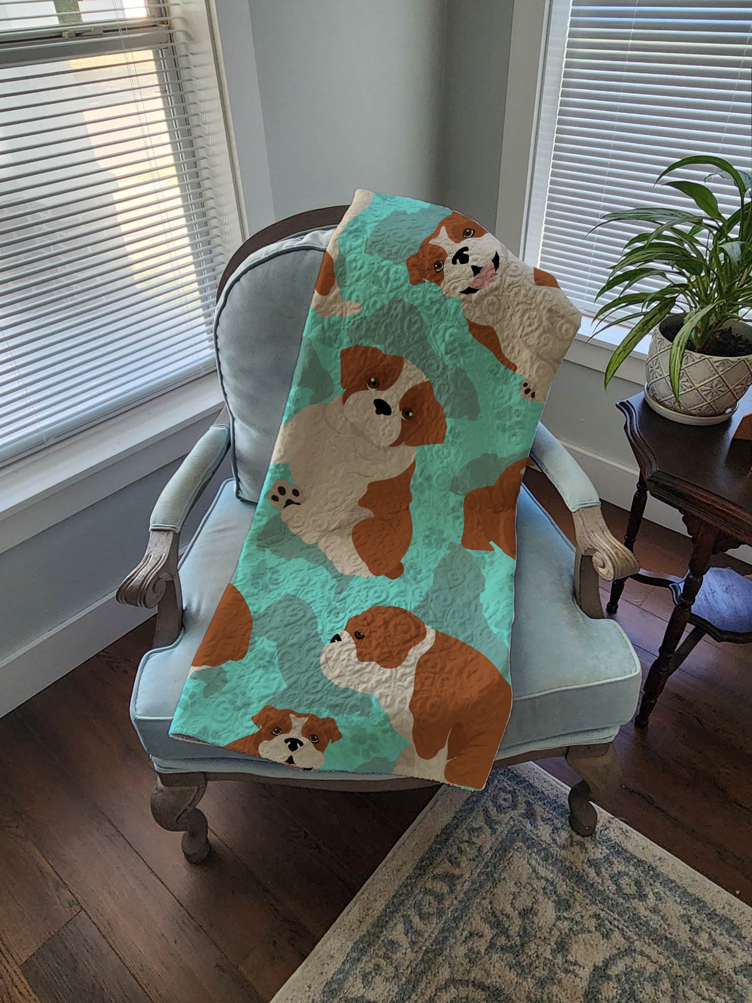 Red and White English Bulldog Quilted Blanket 50x60 - the-store.com