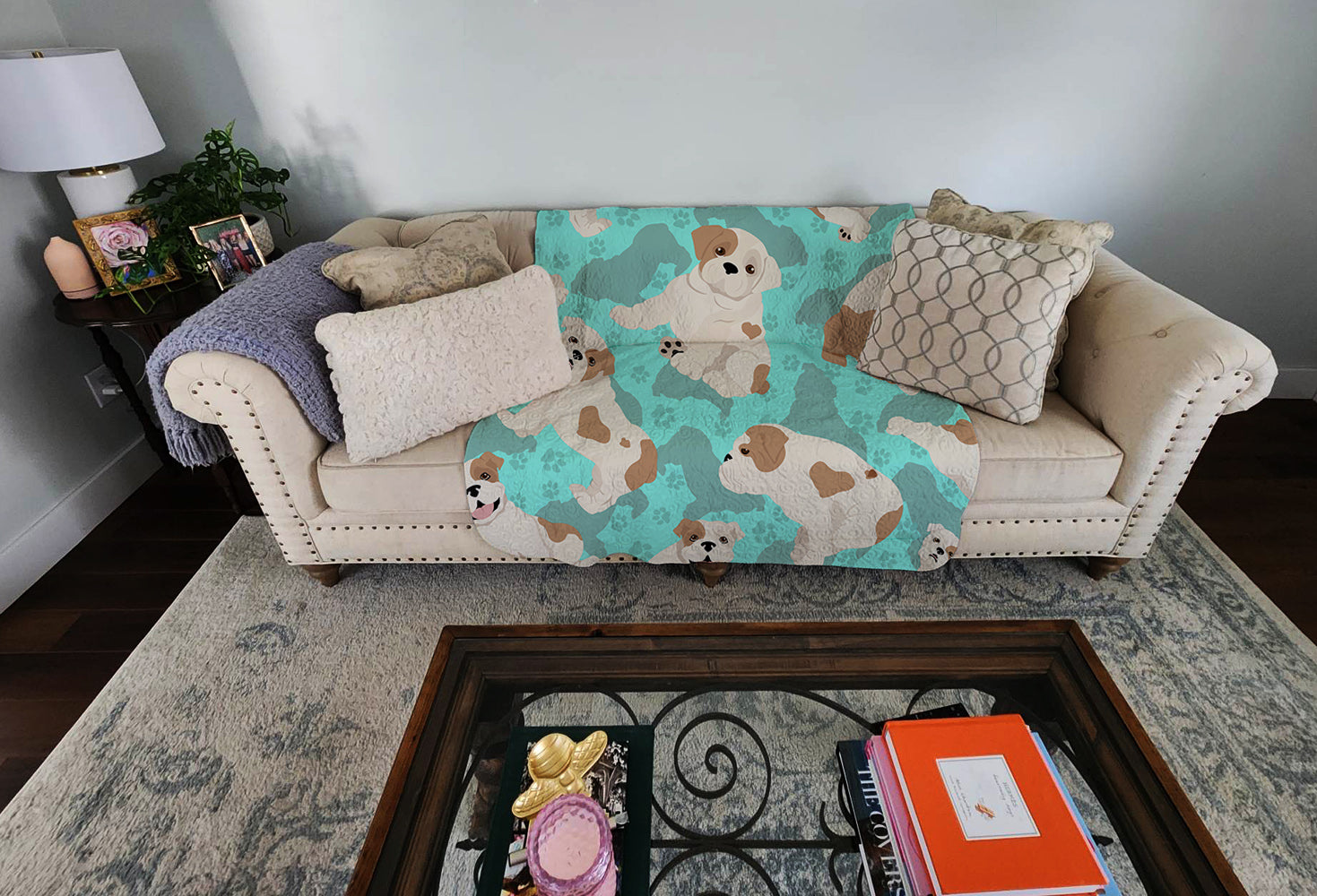 Buy this Piebald English Bulldog Quilted Blanket 50x60