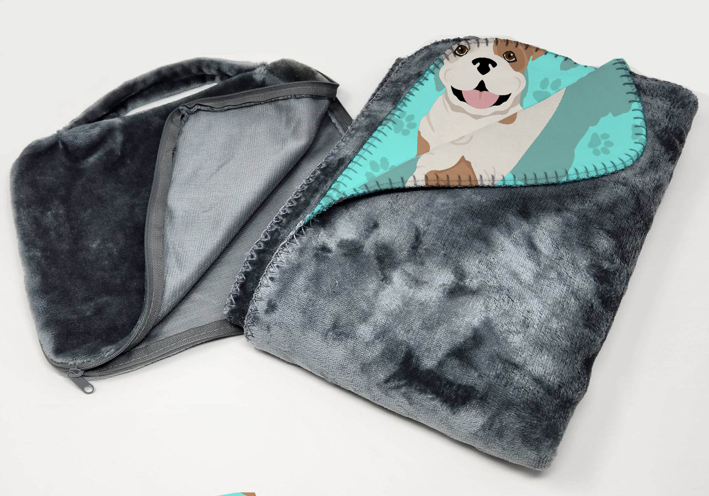 Piebald English Bulldog Soft Travel Blanket with Bag - the-store.com
