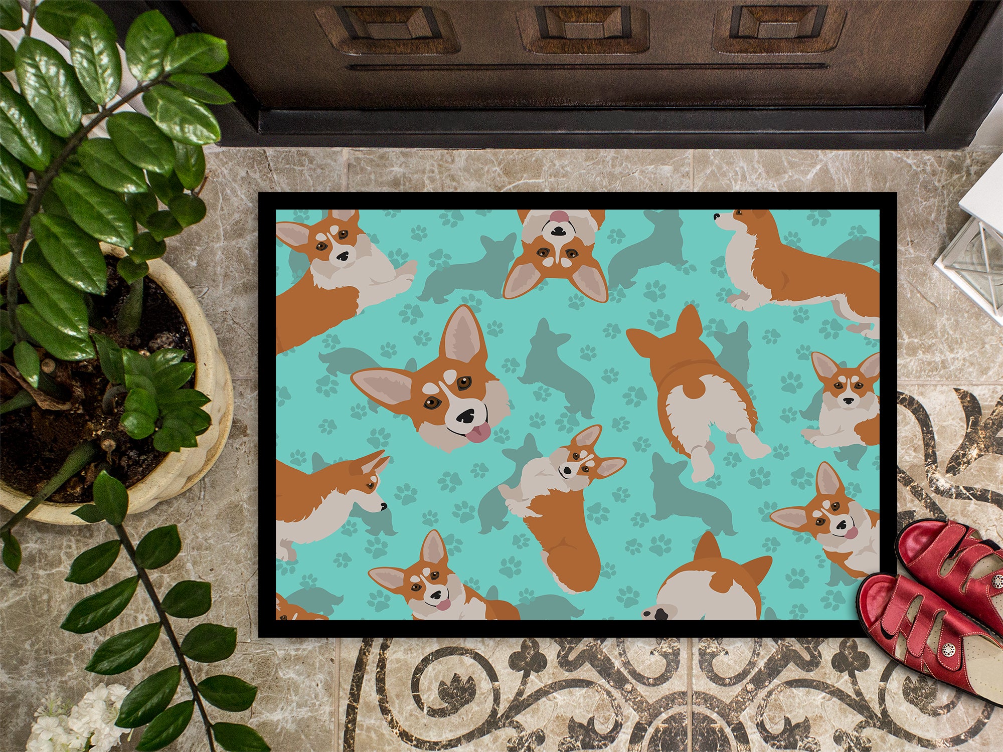 Red and White Pembroke Corgi Indoor or Outdoor Mat 24x36 - the-store.com