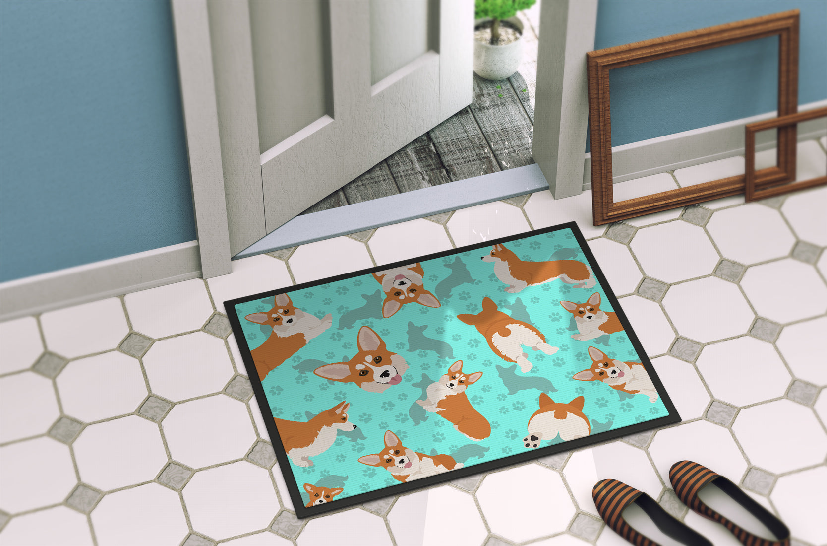 Red and White Pembroke Corgi Indoor or Outdoor Mat 24x36 - the-store.com