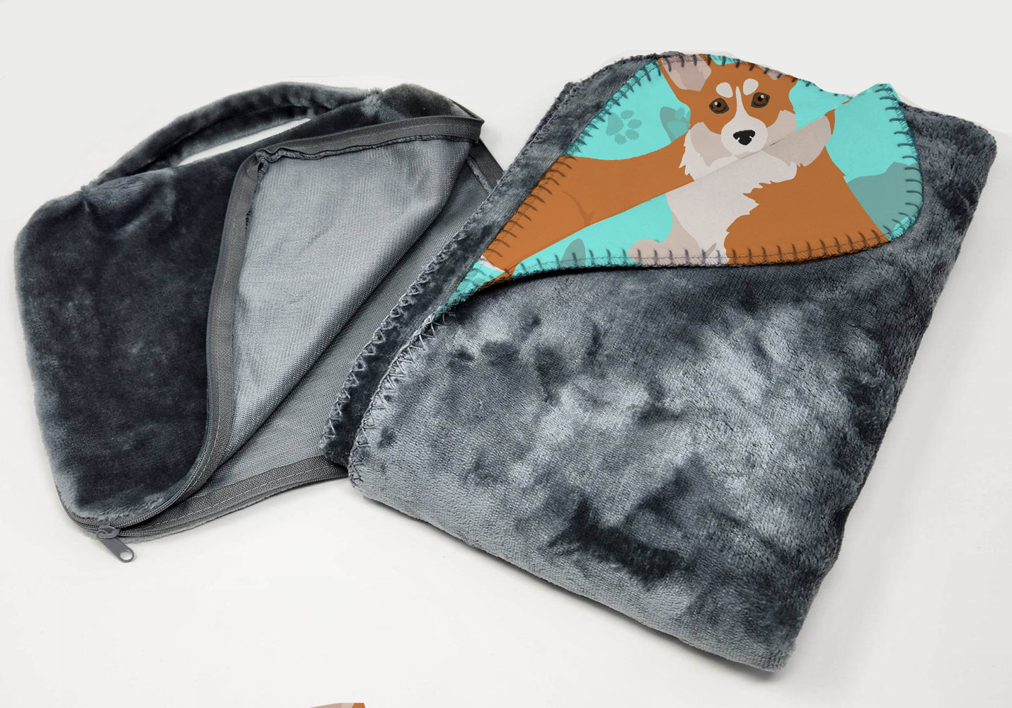 Red and White Pembroke Corgi Soft Travel Blanket with Bag - the-store.com