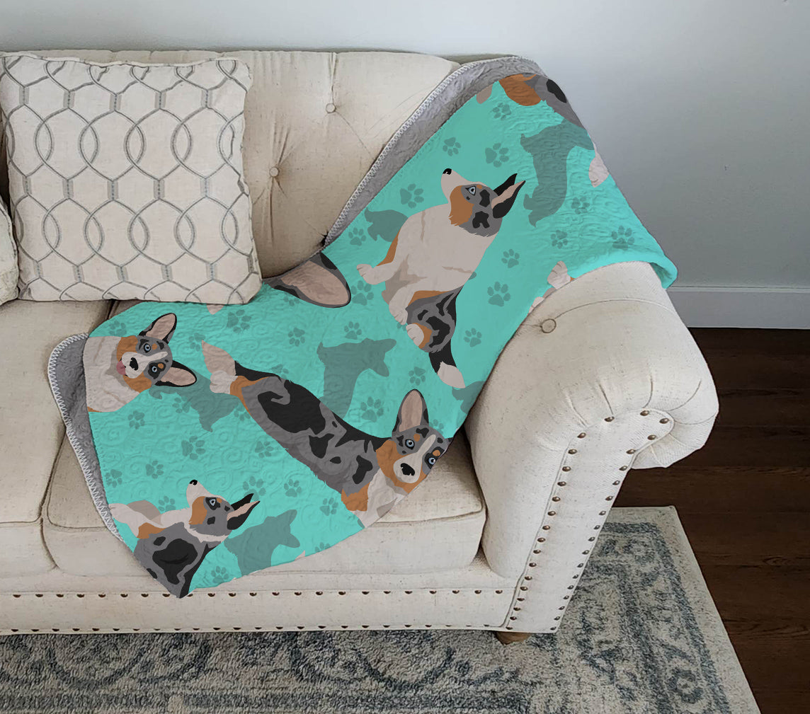 Blue Merle Welsh Cardigan Corgi Quilted Blanket 50x60 - the-store.com