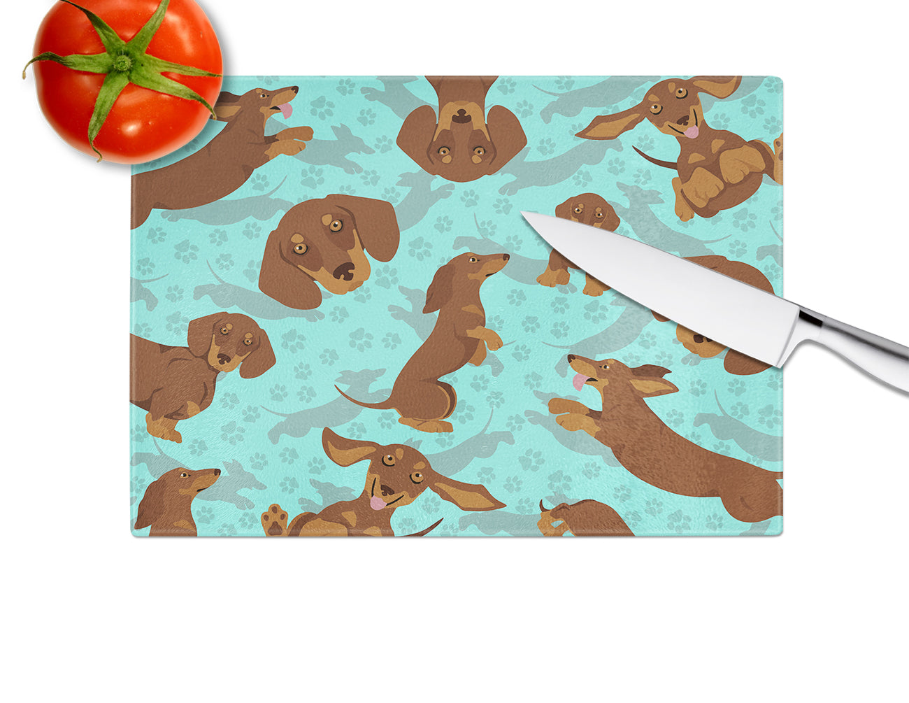Chocolate and Tan Dachshund Glass Cutting Board Large - the-store.com