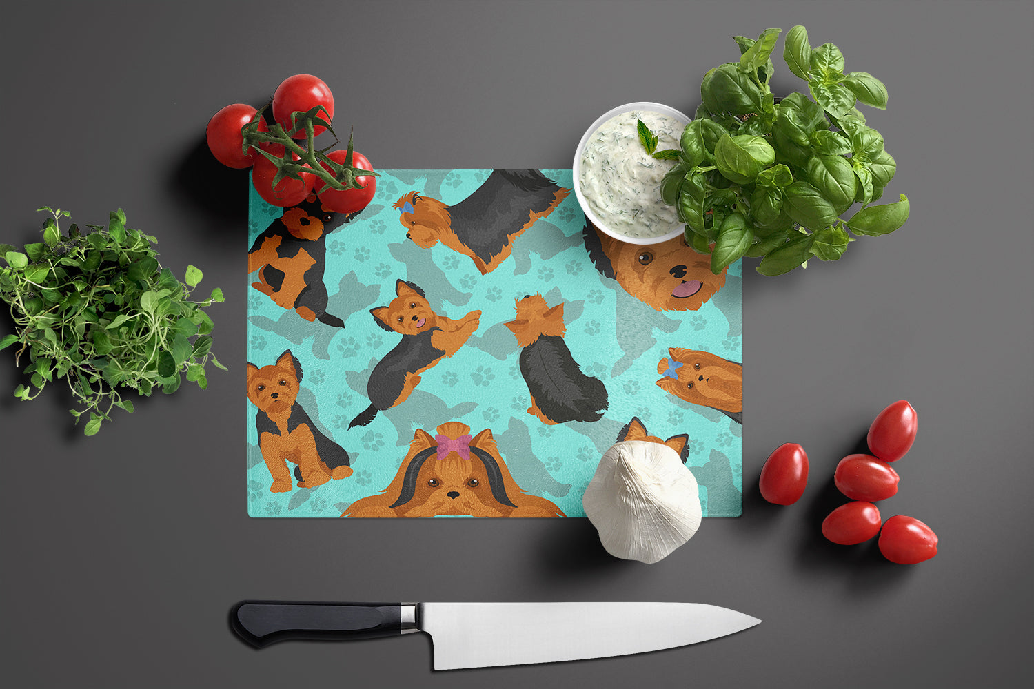 Black and Tan Yorkie Glass Cutting Board Large - the-store.com
