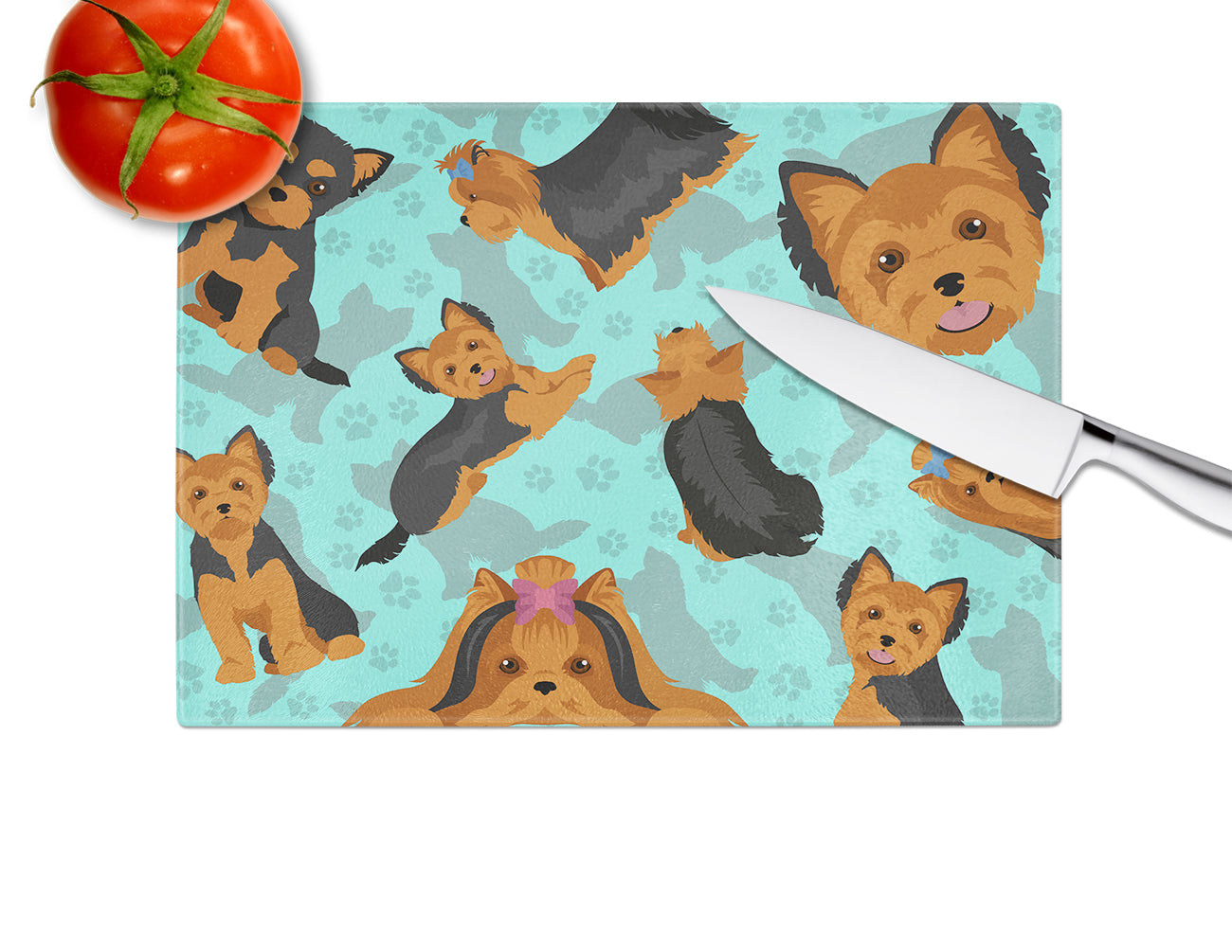 Black and Tan Yorkie Glass Cutting Board Large - the-store.com